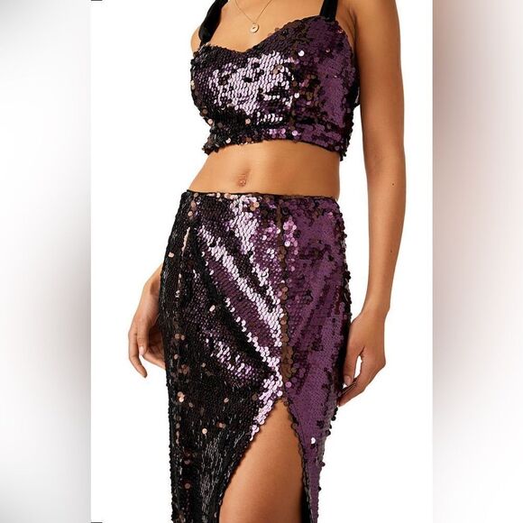 Free People NWT Star Bright Set in Lilac Sequin Skirt Set Size 0 - Picture 1 of 16